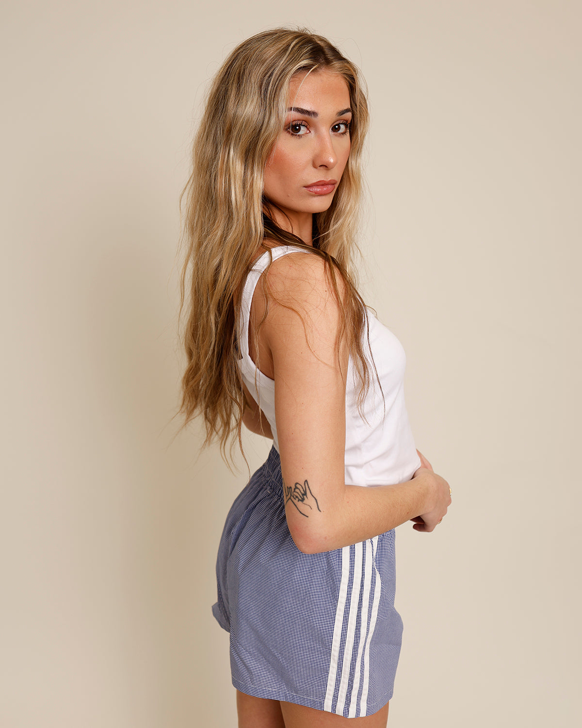 PARKER BLUE GINGHAM BOXER TRACK SHORT