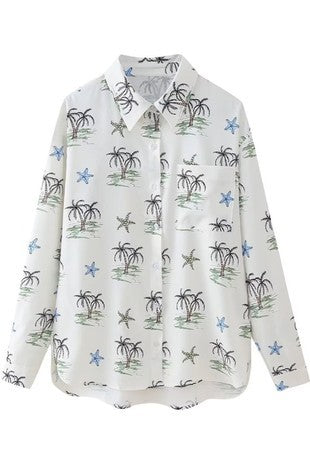 palm tree print button up shirt