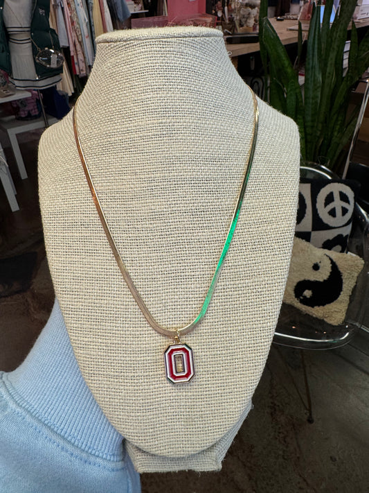 OHIO STATE GOLD & ENAMEL LOGO NECKLACE