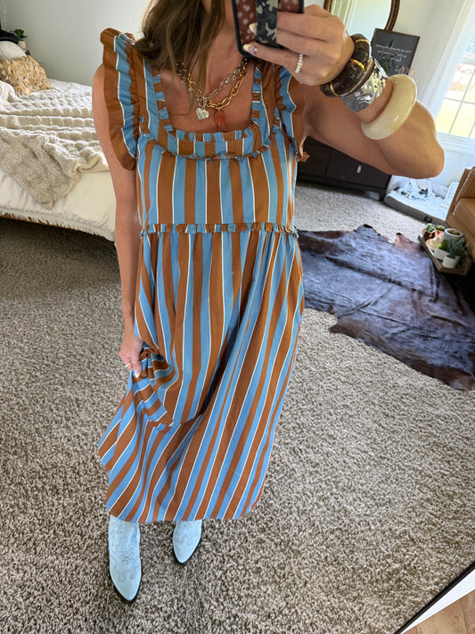 SWEET CAROLINE STRIPED MIDI DRESS