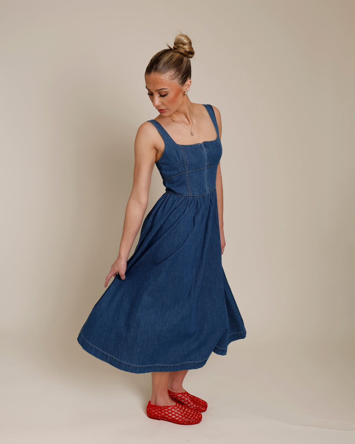 RAQUEL DENIM MIDI DRESS