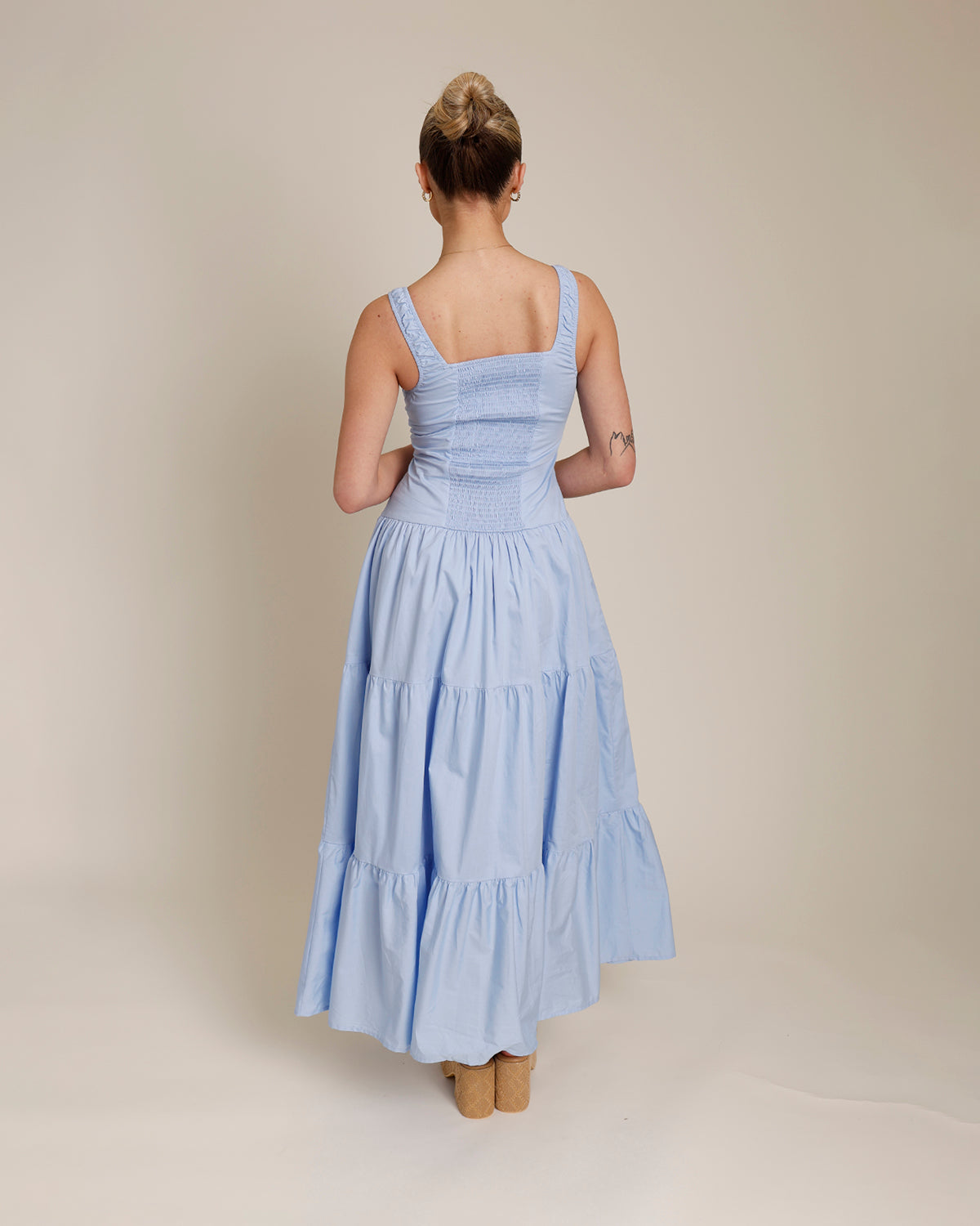 BIRDS CHIRPING MILKMAID TIERED MIDI DRESS