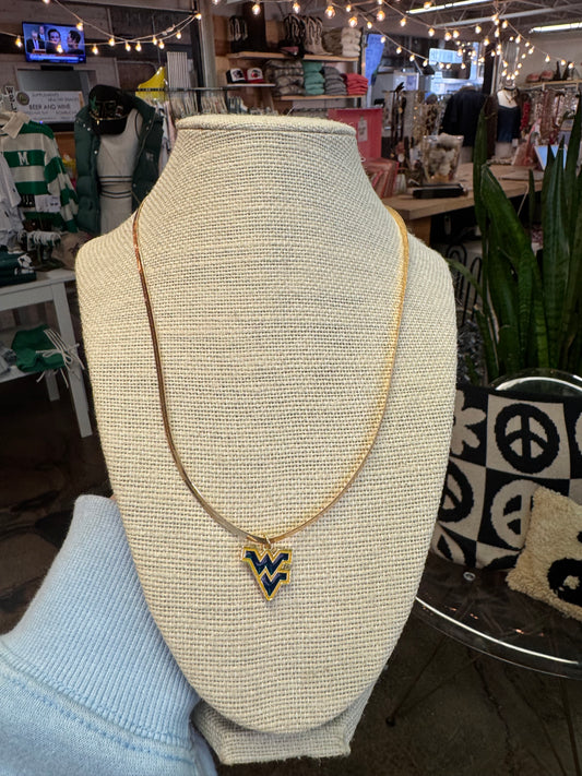 WEST VIRGINIA GOLD & ENAMEL FLAT SNAKE CHAIN NECKLACE