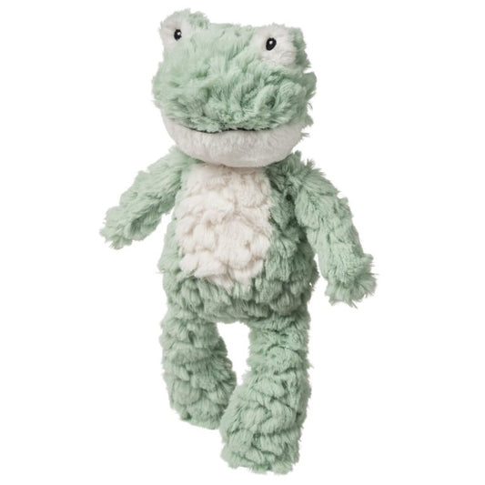 Mary Meyer mint green plush frog stuffed animal with cream belly and textured fur