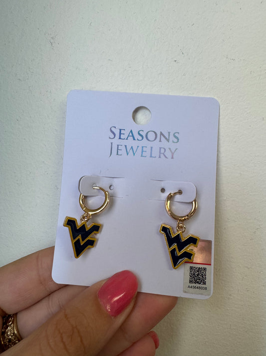 WEST VIRGINIA ENAMEL LOGO HUGGIE HOOP EARRINGS