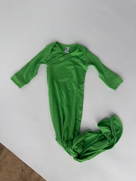 Copper Pearl lime green long-sleeve newborn knotted sleep gown with snap closure