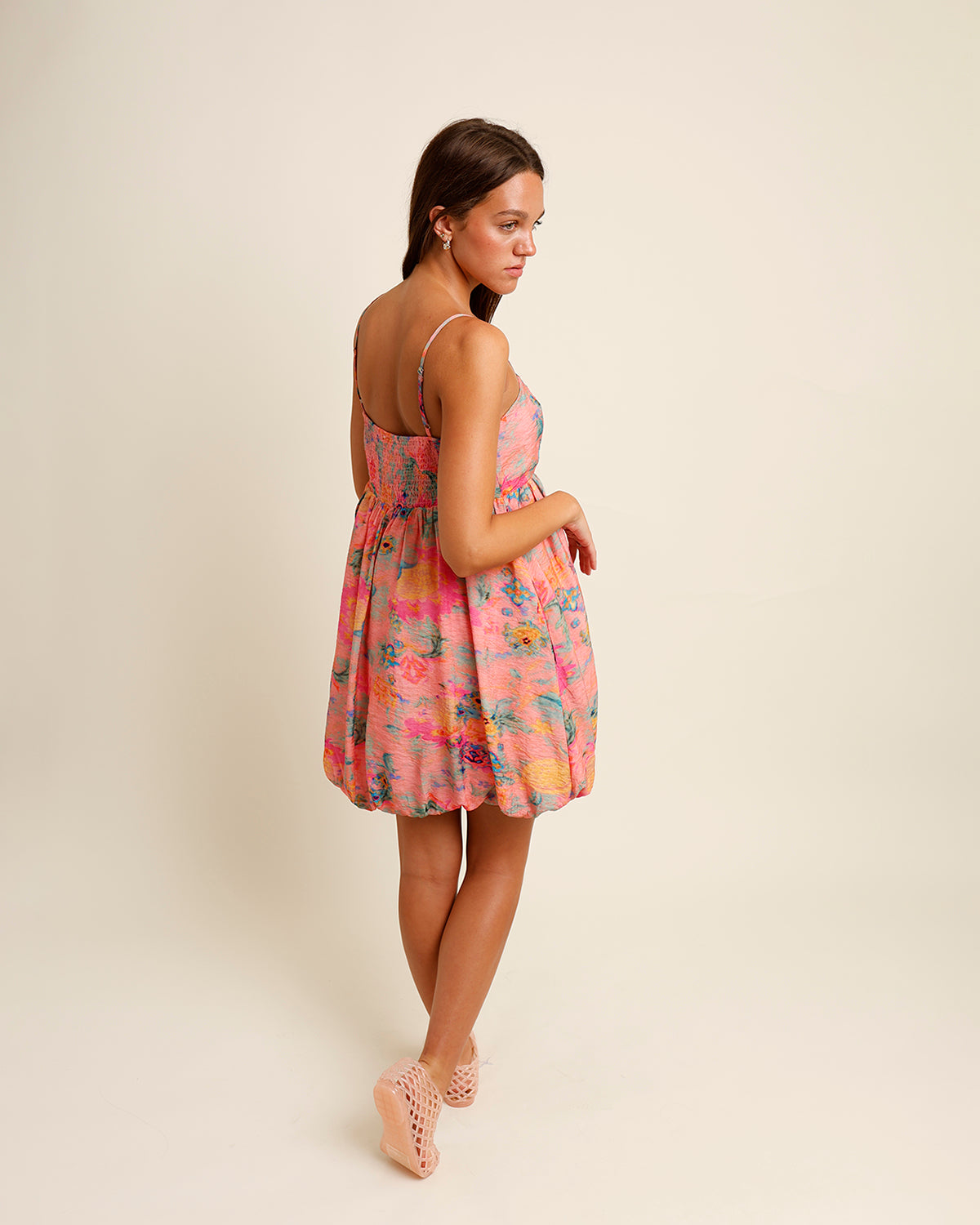PAINT THE TOWN WATERCOLOR BUBBLE HEM MINI DRESS
