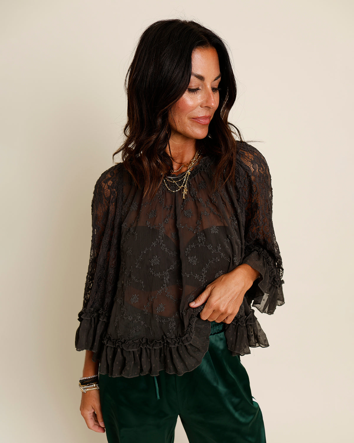FREE PEOPLE CARLY CAPE TOP X BITUMEN