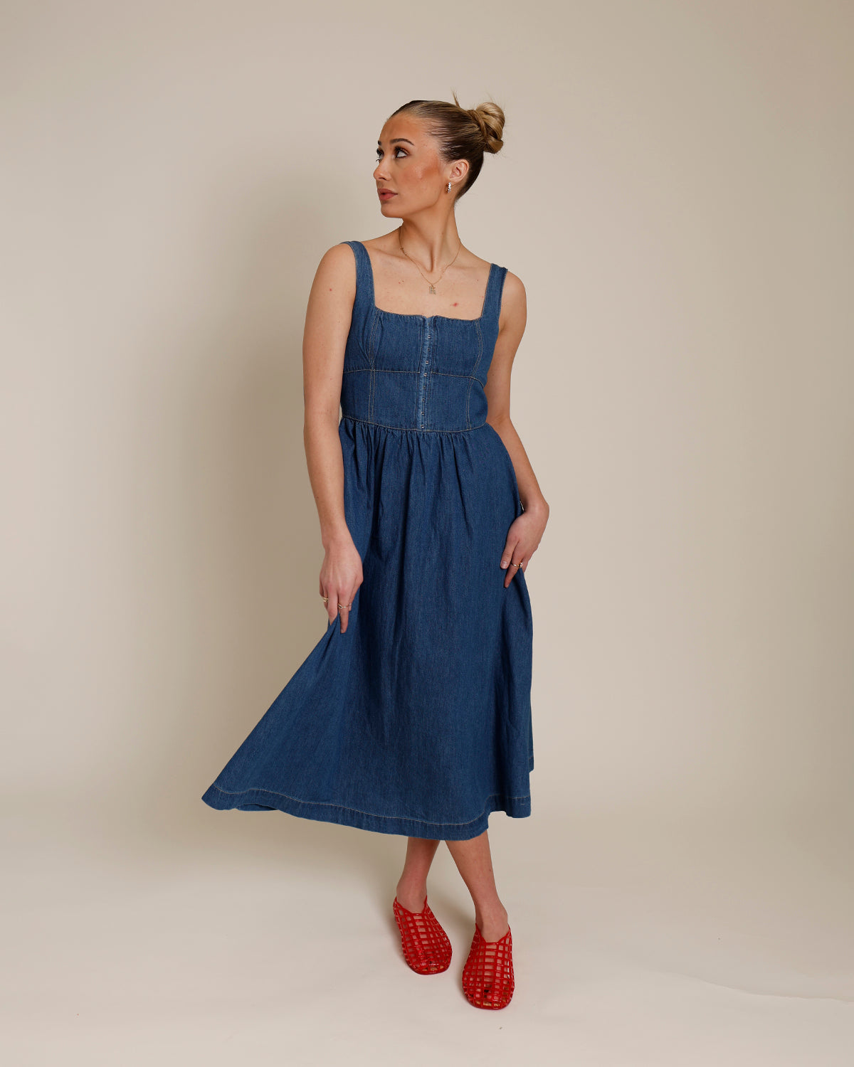 RAQUEL DENIM MIDI DRESS
