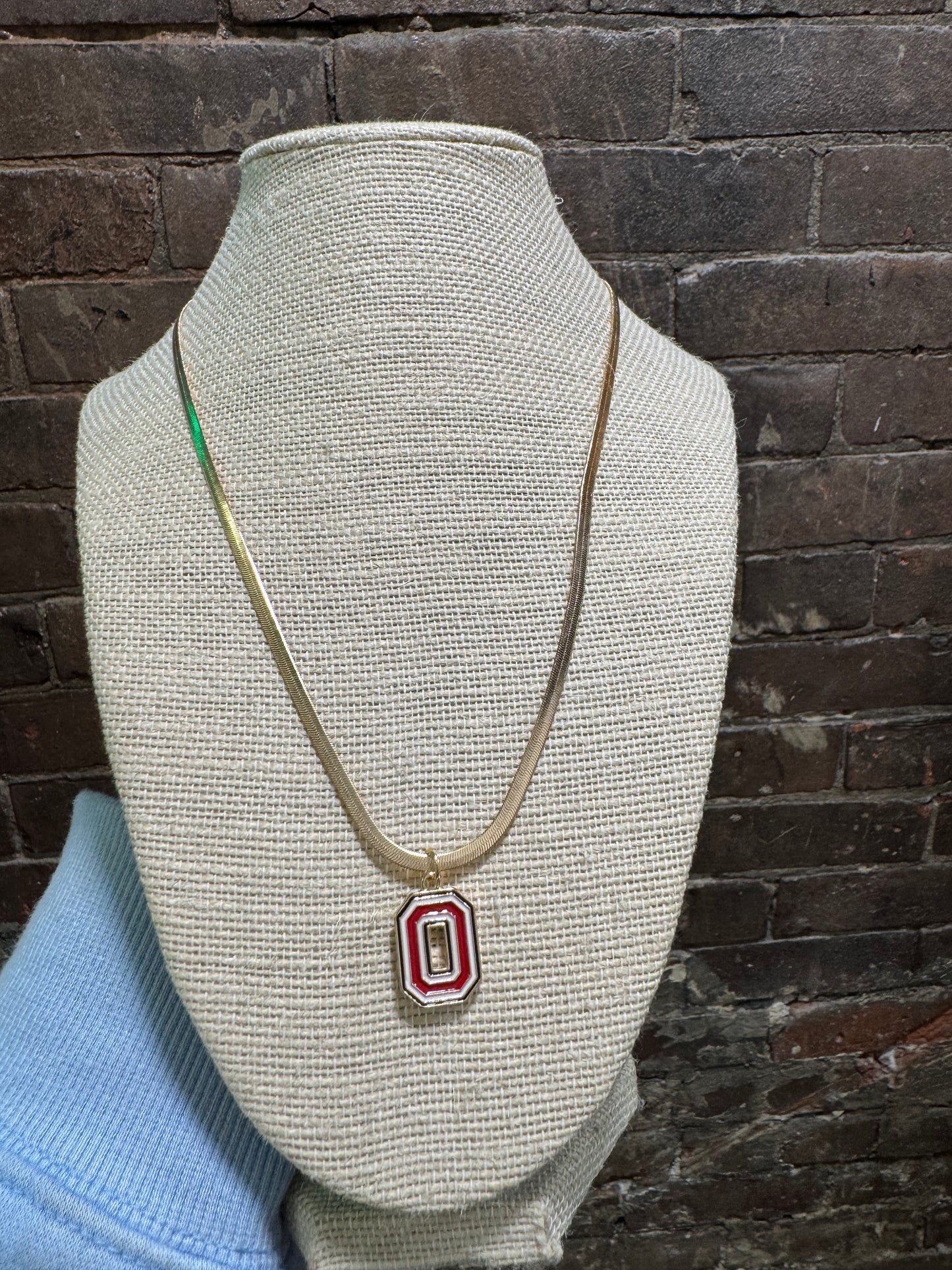 OHIO STATE GOLD & ENAMEL LOGO NECKLACE