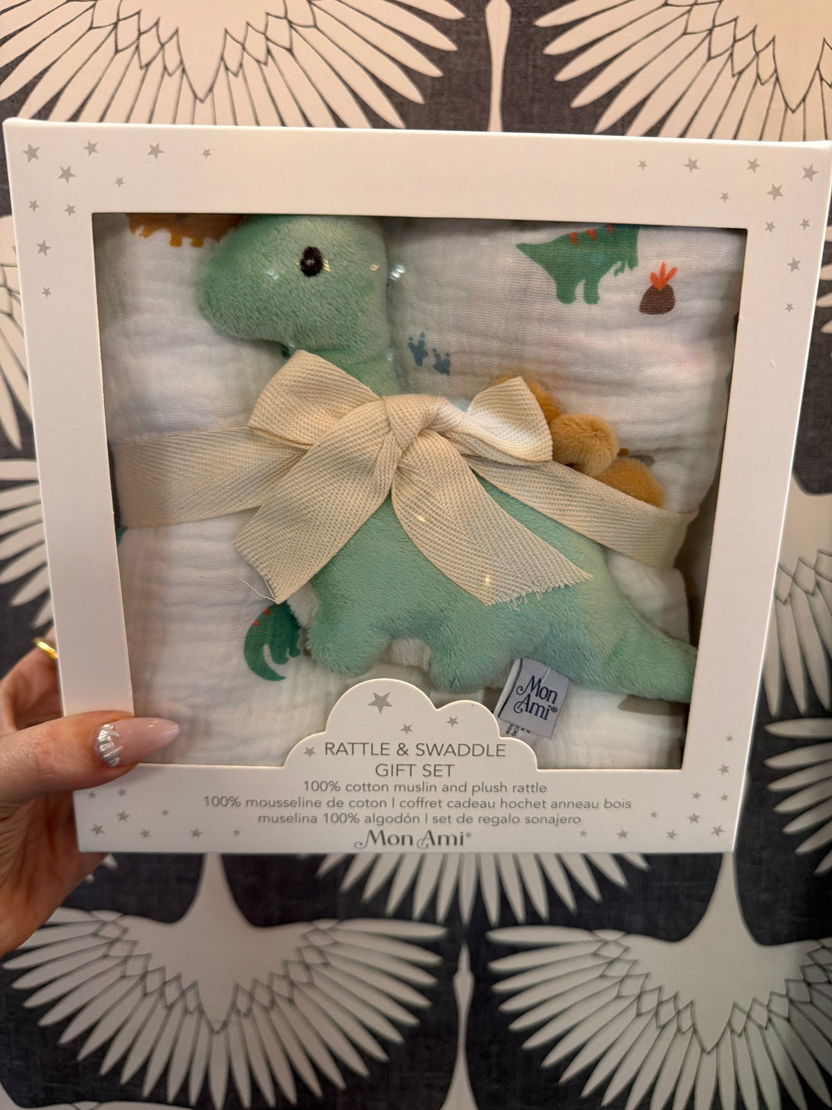 JURASSIQUE SWADDLE AND RATTLE GIFT SET