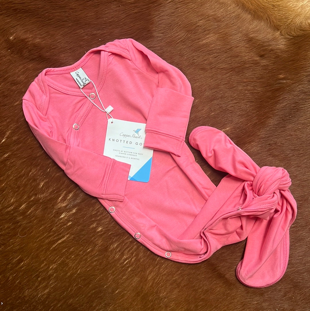 COPPER PEARL NEWBORN KNOTTED GOWN IN FLAMINGO