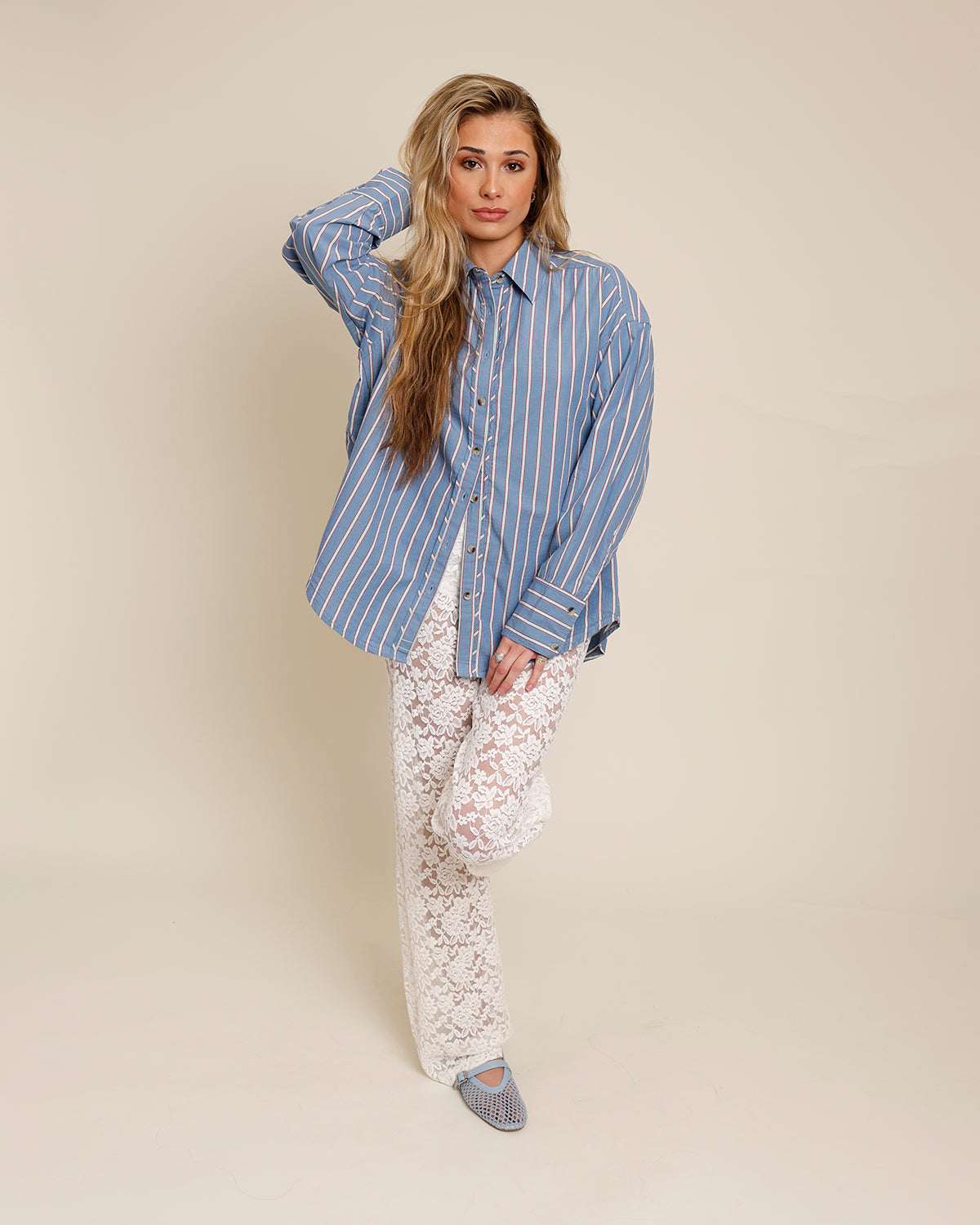 FREE PEOPLE VARSITY VIBES STRIPED BUTTON UP
