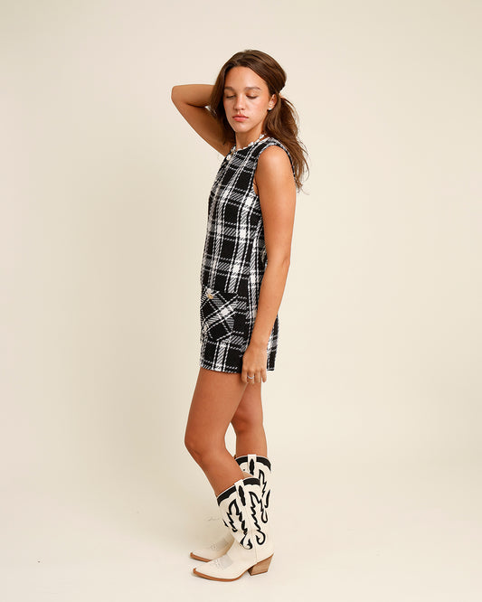 black and white plaid chanel romper