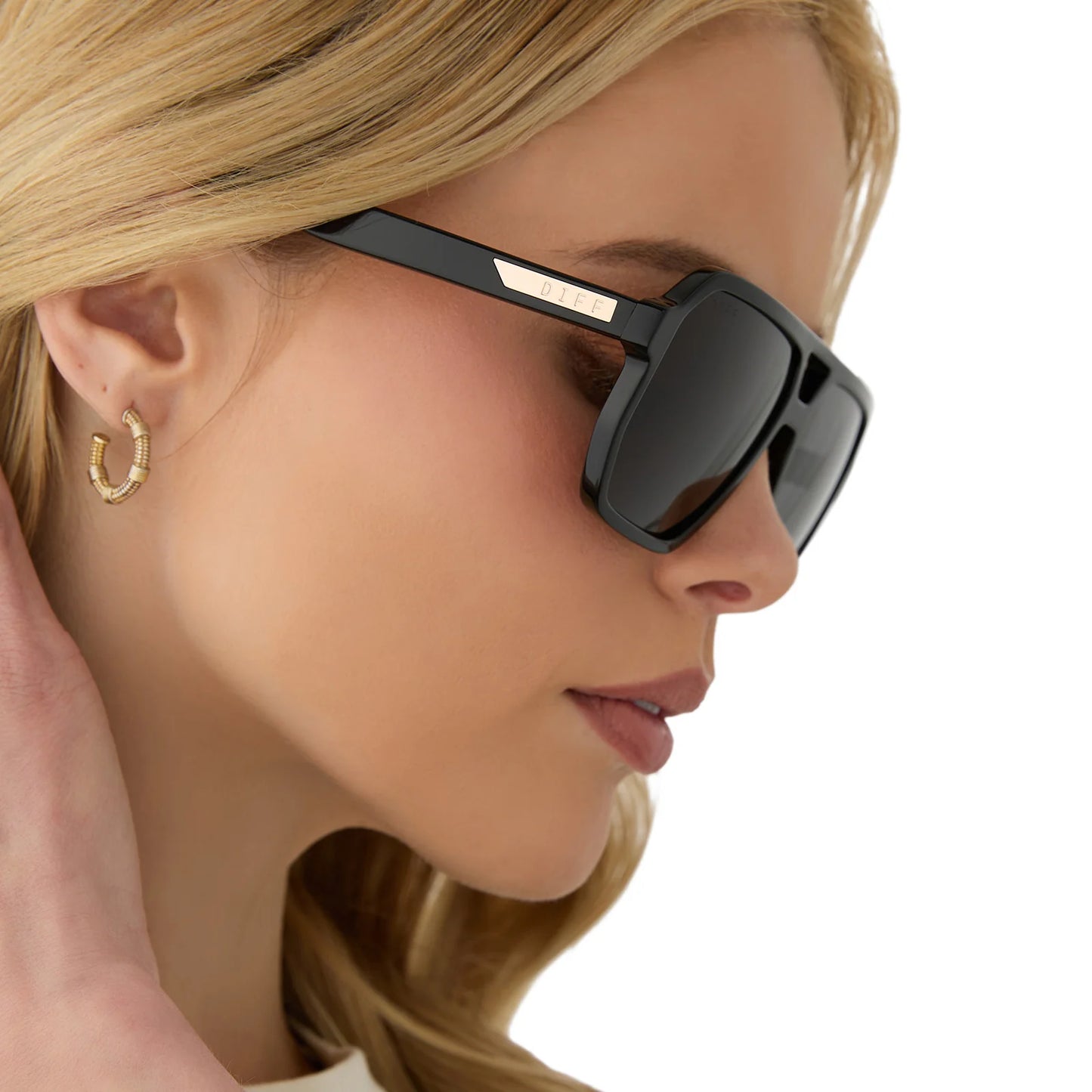 diff geometric aviator style black frame sunglasses