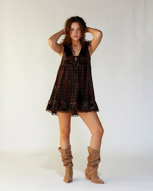 fall dress velvet dress checkered plaid dress mini dress easy fall dress