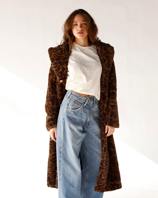 faux fur jacket long fur coat leopard coat everday fur coat
