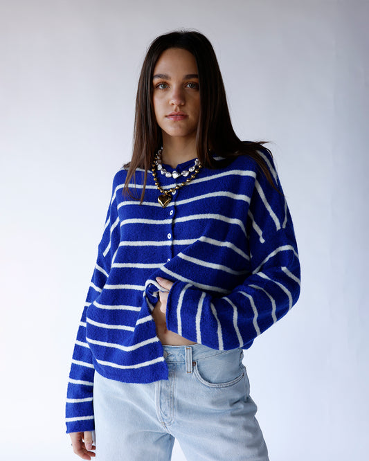 royal blue and white striped button front cardigan striped blue women's cardigan sweater