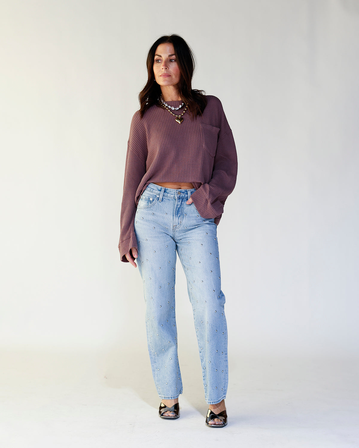 FREE PEOPLE DAWSON POCKET THERMAL X CHOCOLATE GRAPE