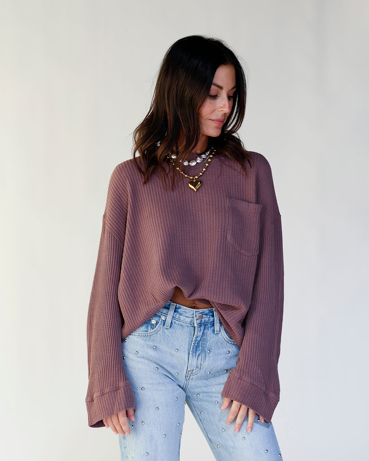 FREE PEOPLE DAWSON POCKET THERMAL X CHOCOLATE GRAPE