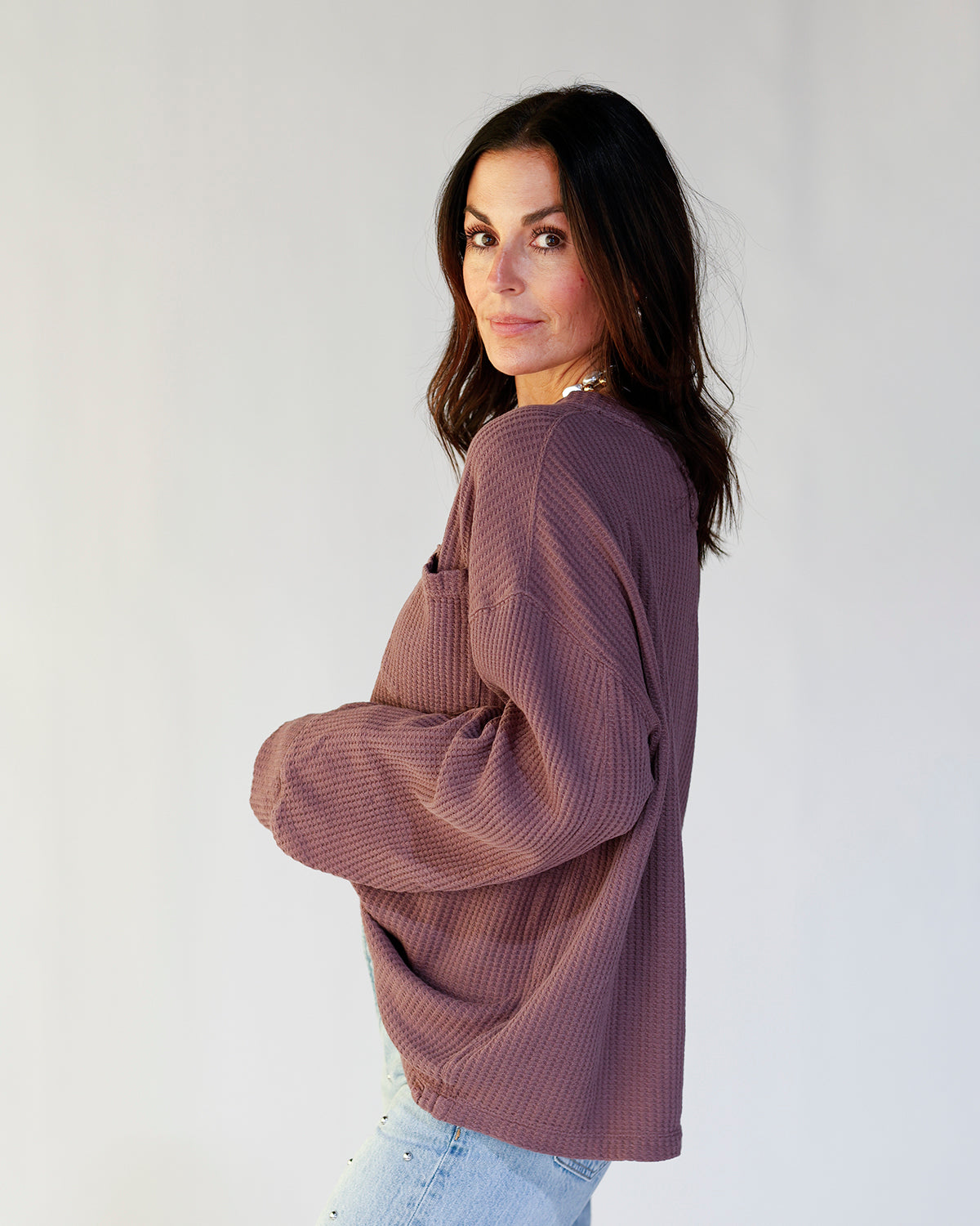 FREE PEOPLE DAWSON POCKET THERMAL X CHOCOLATE GRAPE