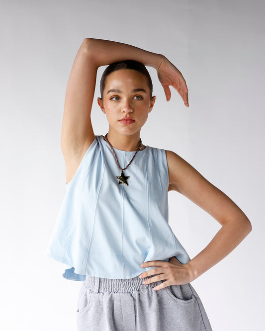 light blue sleeveless stitching detail sleeveless top