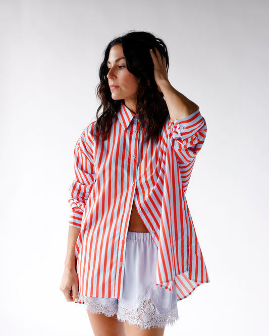 red and blue striped long sleeve button down shirt womens