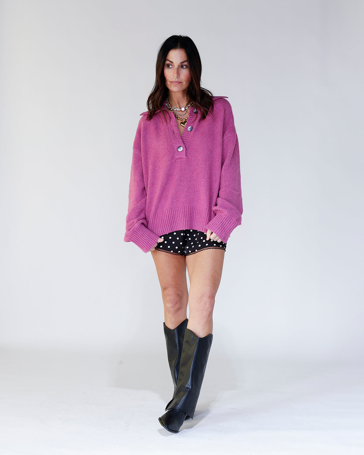 FREE PEOPLE TRADING UP POLO X MAGENTA HAZE MELANGE