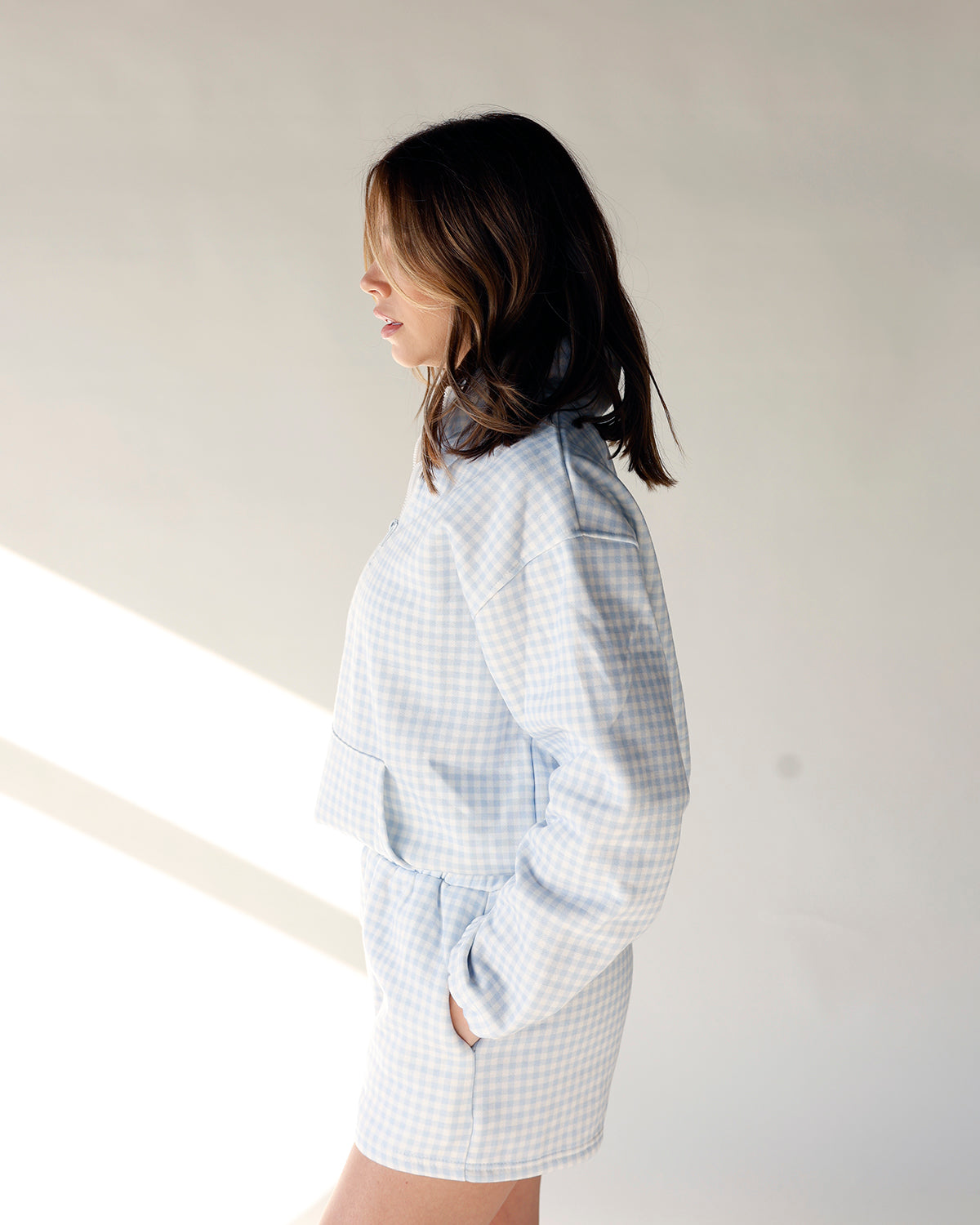 BLUE SKIES GINGHAM PULLOVER