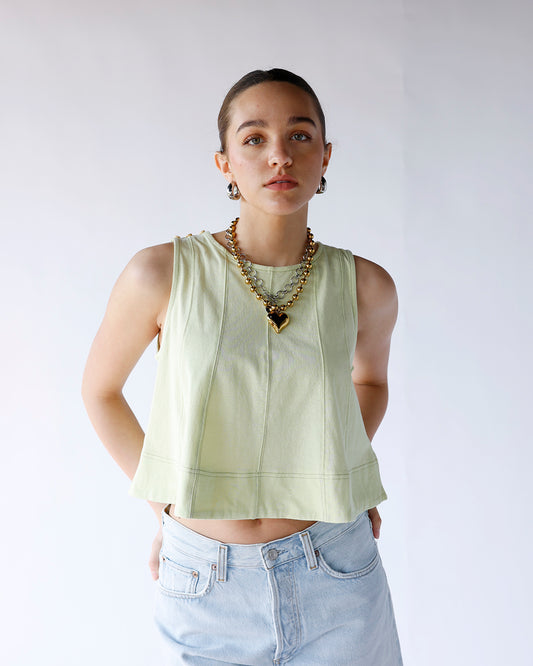 light lime green sleeveless stitching detail sleeveless top