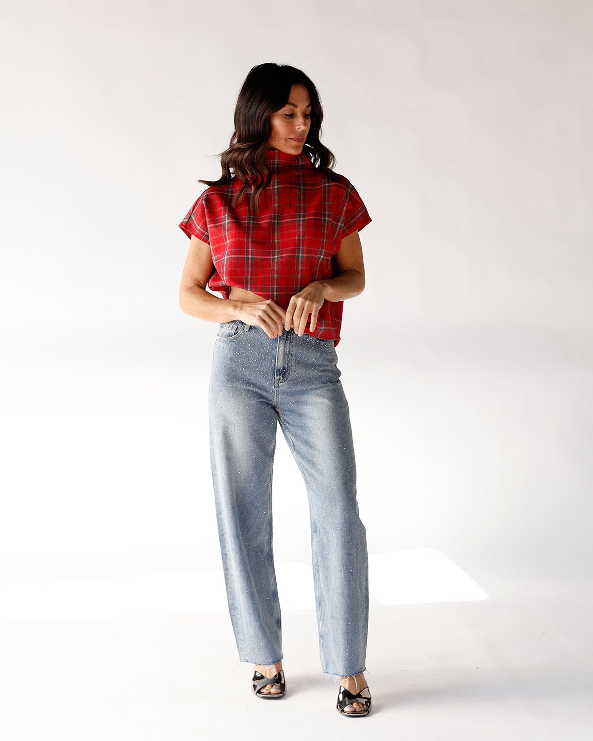 holiday top red christmas top plaid christmas top date night holiday party