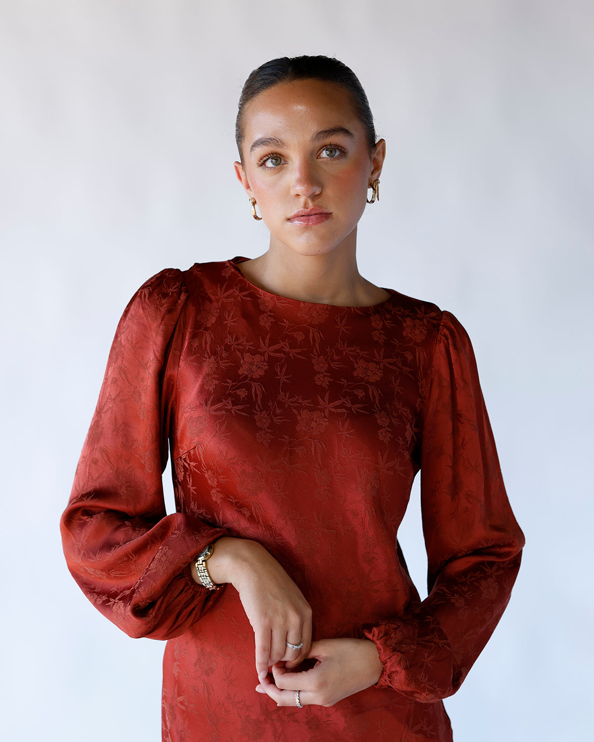 ASTR THE LABEL ILARIA JACQUARD MIDI DRESS