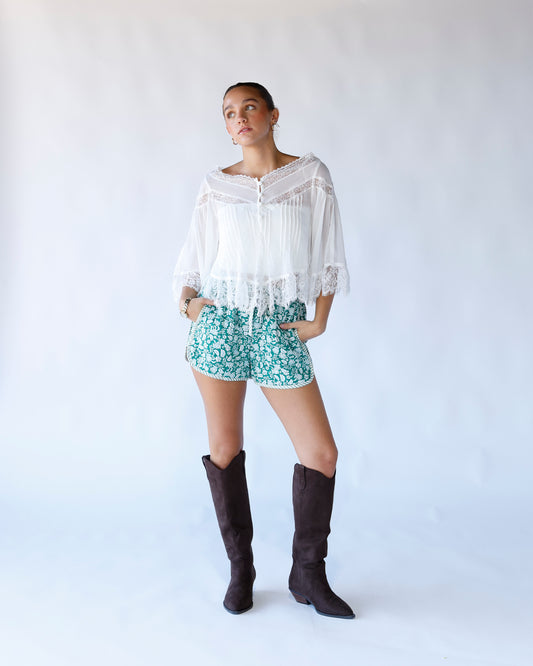 Floral quilted short green game day