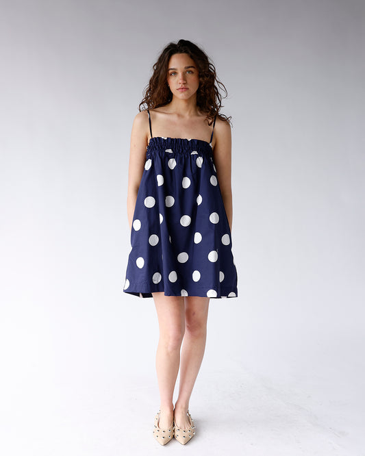 navy mini dress with white polka dot print navy and white polka dot mini dress