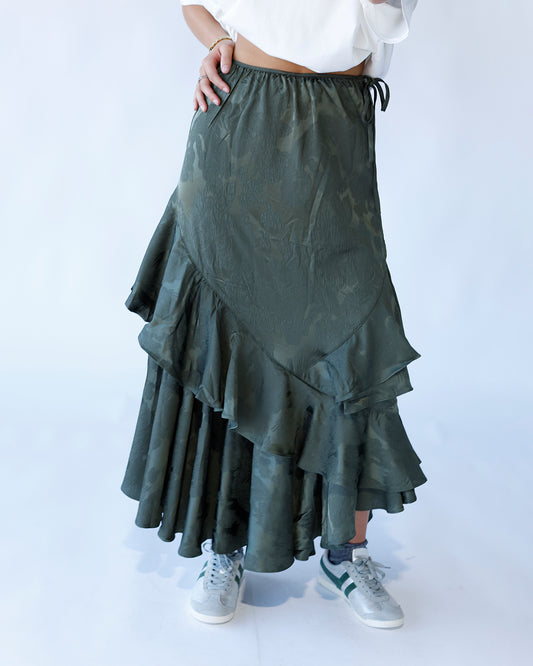 free people maxi skirt green classic floral fall winter