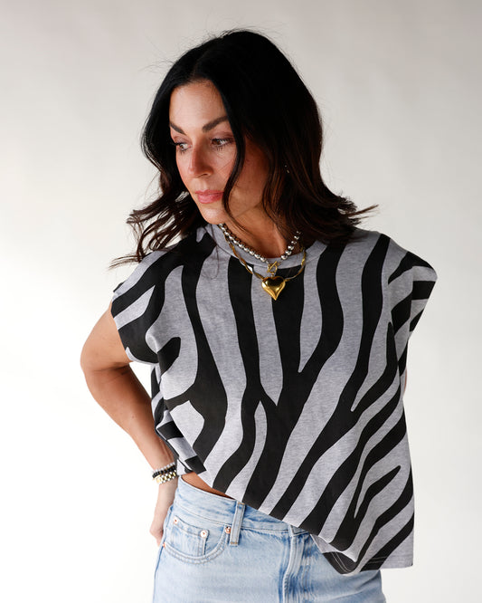 zebra print muscle tee grey and black zebra animal print muscle tee women's sleeveless muscle tee