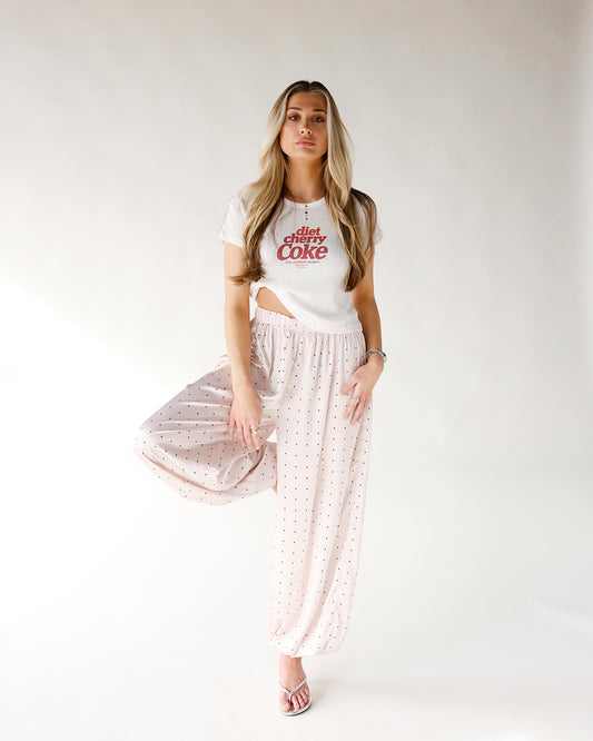 polka dot print elastic waist balloon cuffed pants