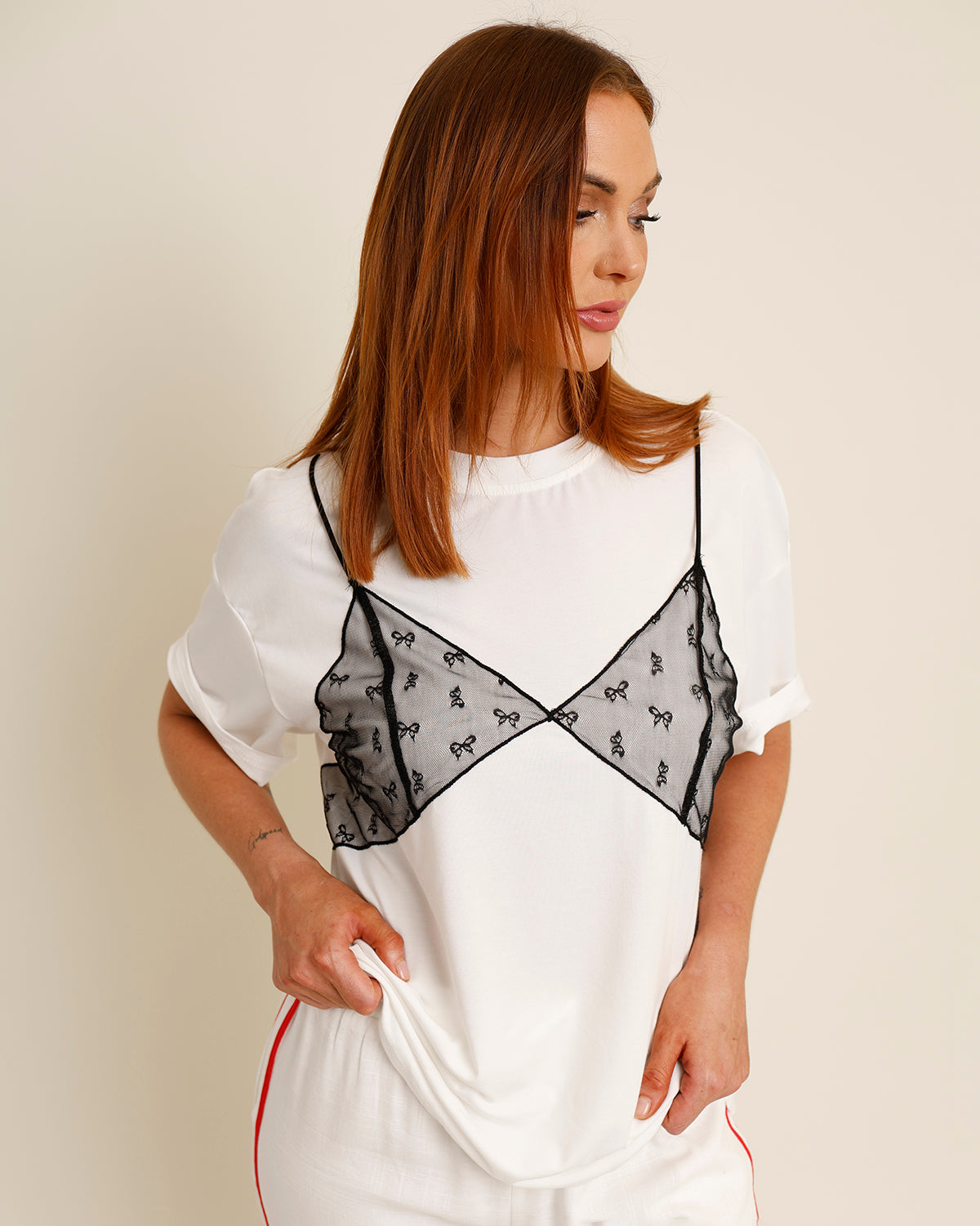 lace bra top bikini tee