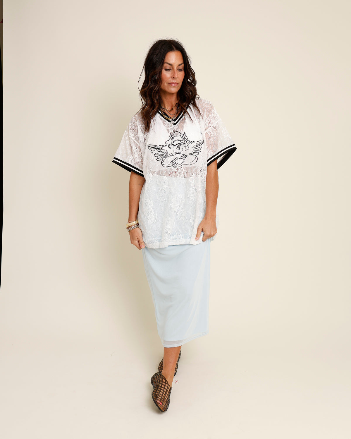 BLUEBERRY LACE TRIM MIDI SKIRT