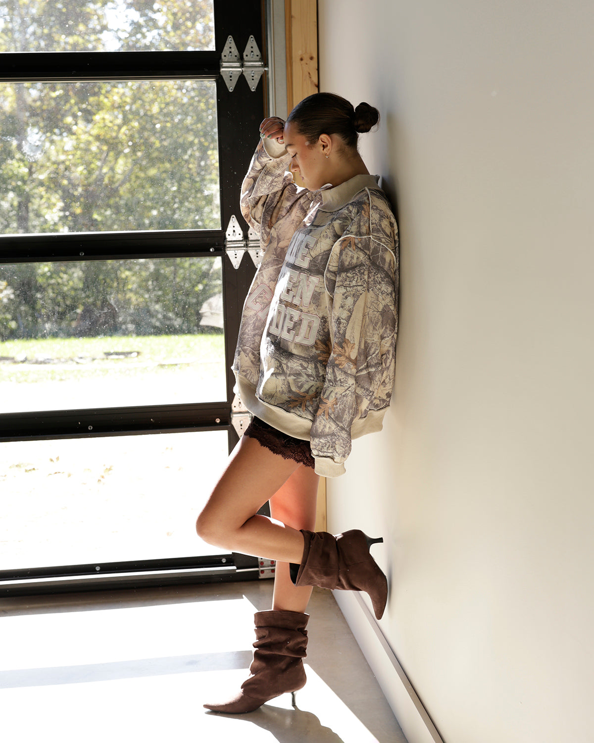 MAKE HEAVEN CROWDED CAMO MOCK NECK SWEATSHIRT