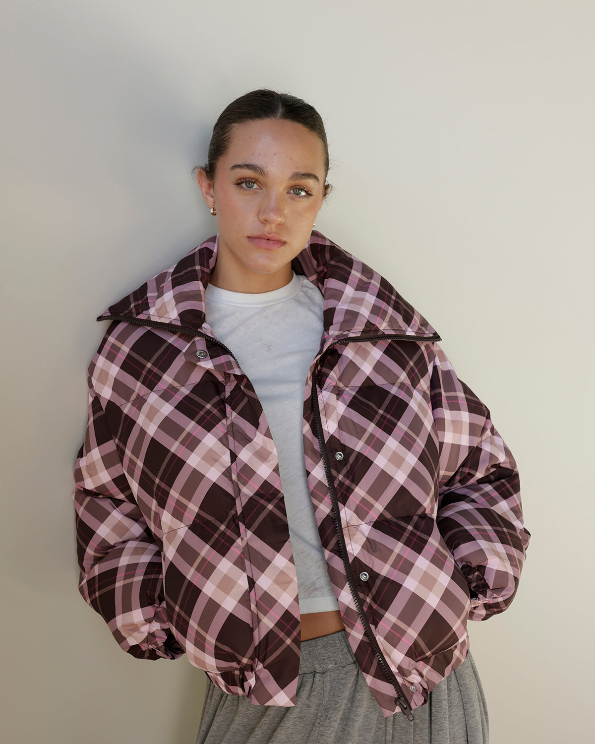 PINKY PROMISE PLAID PUFFER JACKET