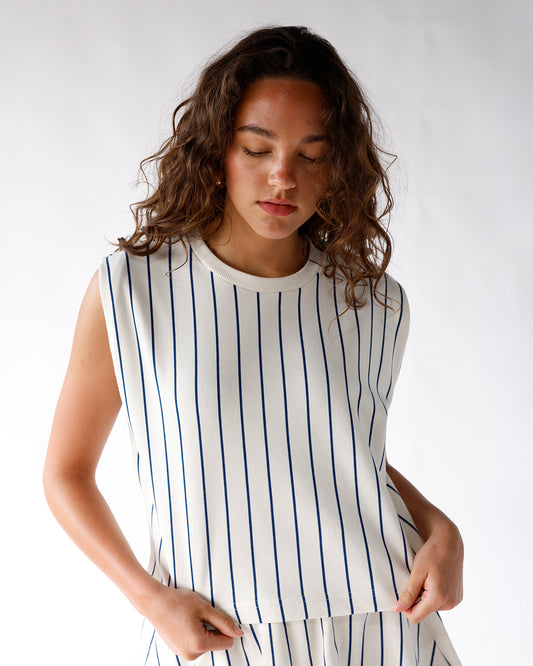 women's white and thin navy striped muscle tee women's striped muscle tee