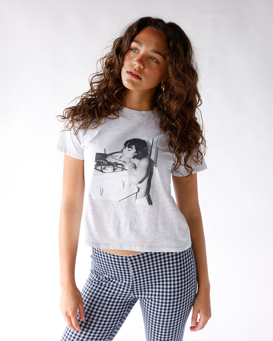 black and white cigarette girl photograph graphic tee