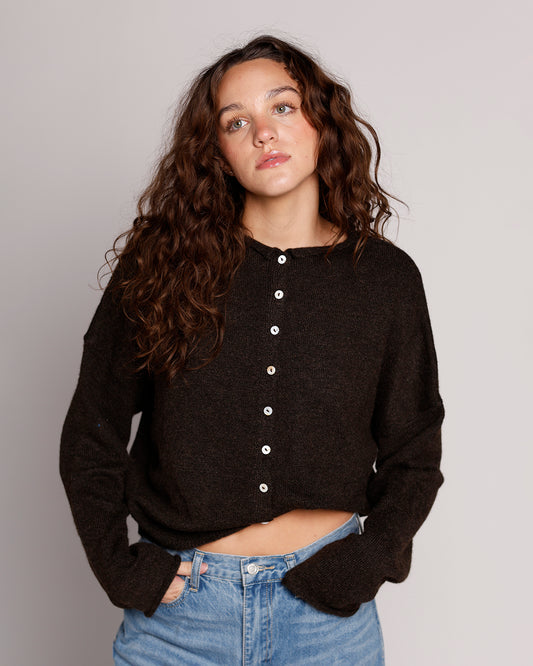 chocolate brown cardigan cult cardigan everyday top easy effortless look fall essential staple wardrobe cult cardi