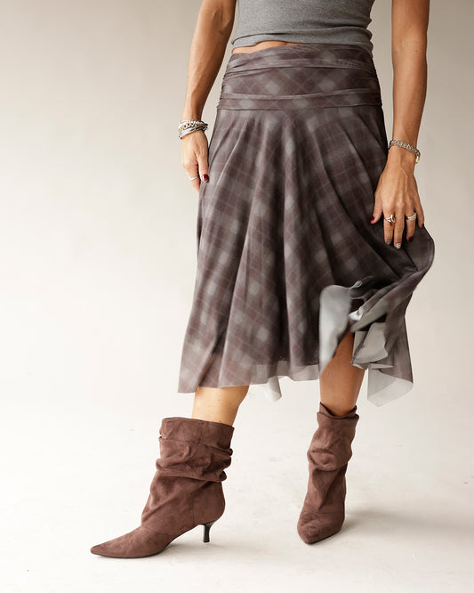 NIA EME PLAID MIDI SKIRT