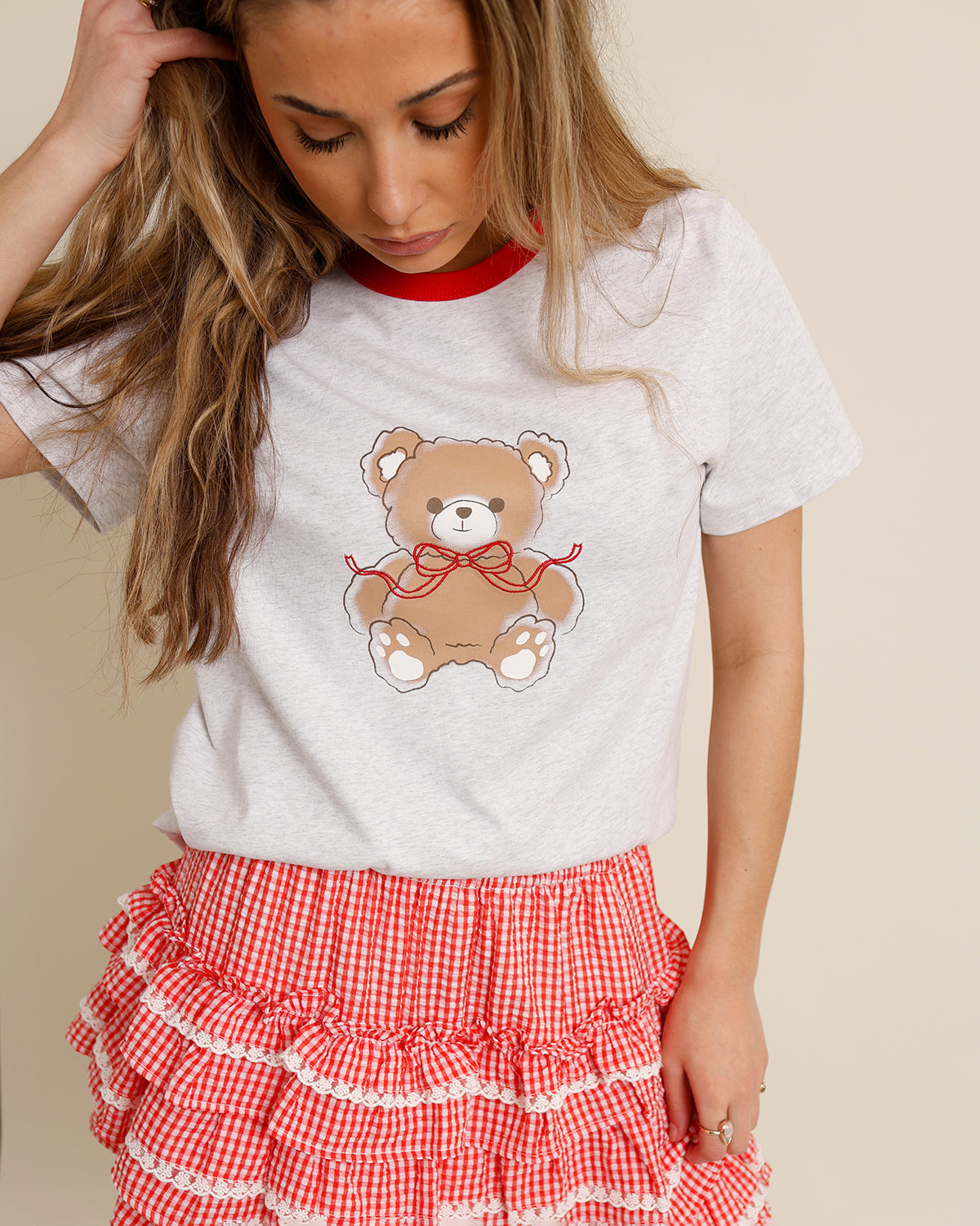 grey teddy bear bow tshirt