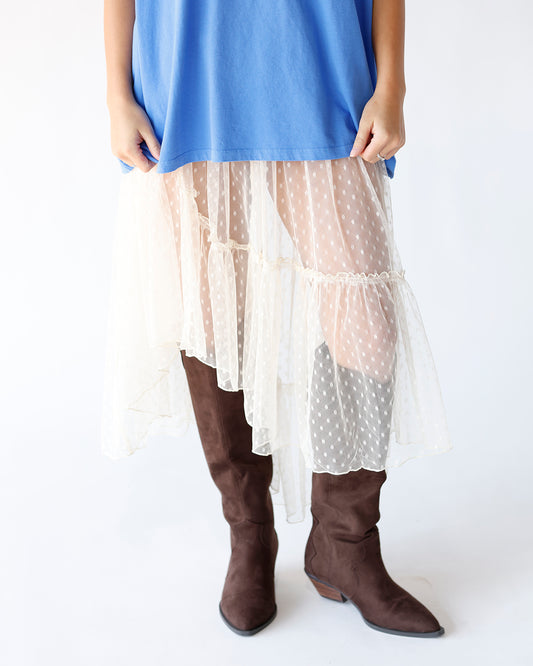 sheer skirt date night casual lace poka dot