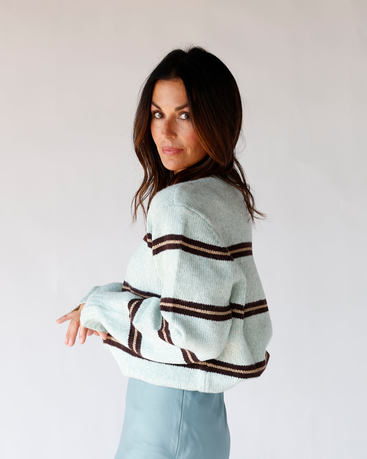 SOFT + SASSY STRIPED SEAFOAM SWEATER