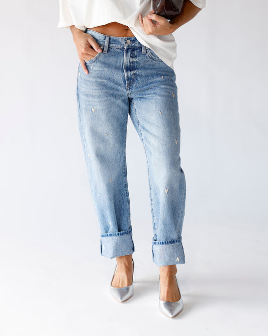 fall fashion holiday jeans embroided hearts mid rise jeans denim