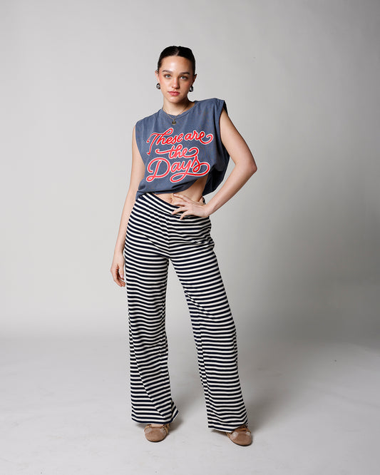 navy and white striped elastic waist wide leg pants navy and white striped wide leg pants